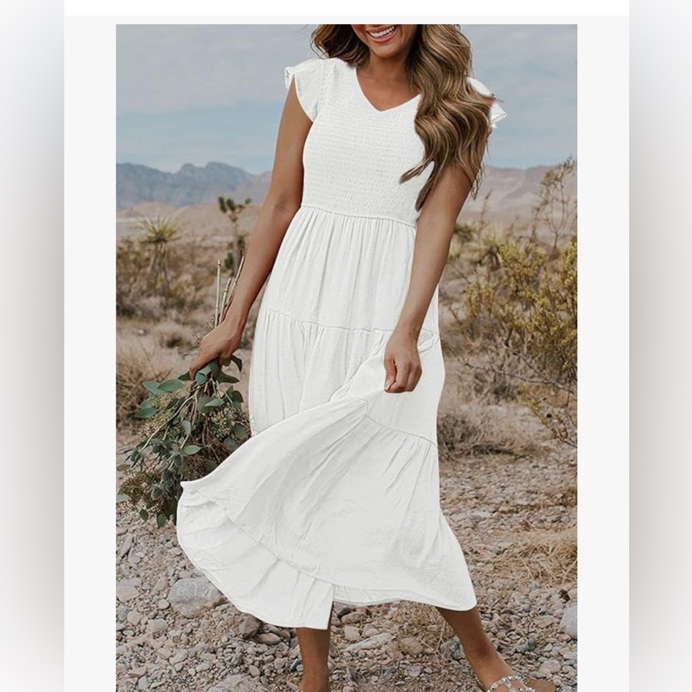 NWT Amazon Merokeety White flutter sleeve Dress, size XL